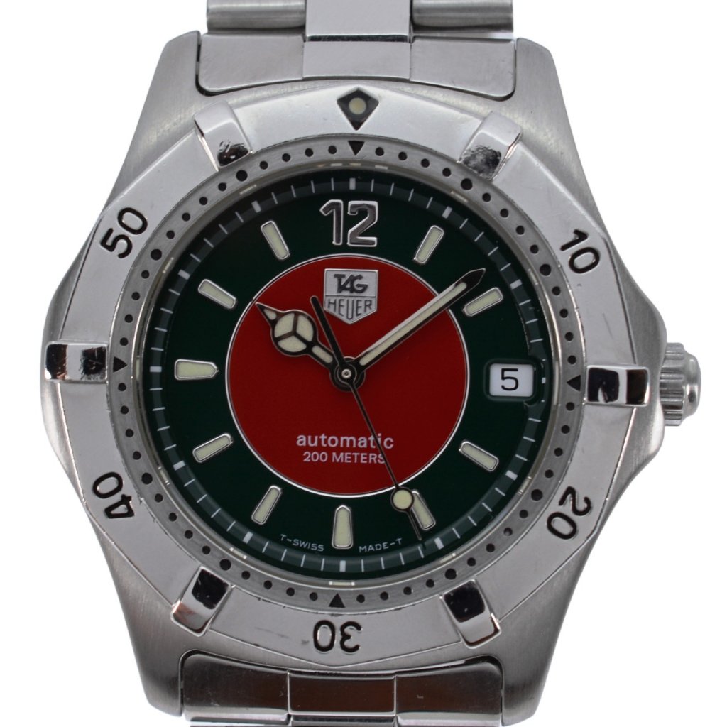 Rare Vintage Mens 38mm Tag Heuer Automatic Green Red Dial Watch Ref Wk2112